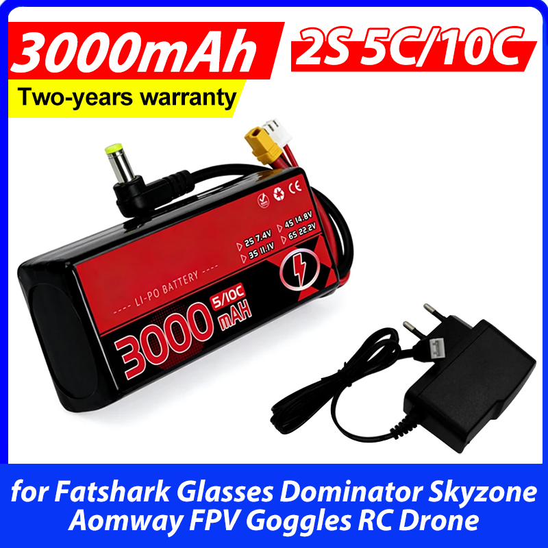 Skyzone Sky04X Pro Oled Fpv Goggles - Batería Lipo de 3000 mAh 2S